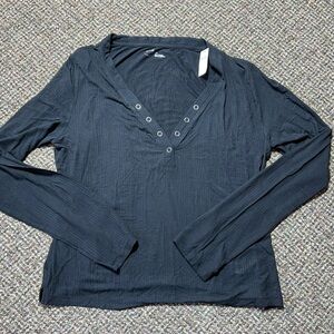 Aerie Black Textured Long Sleeve Top
